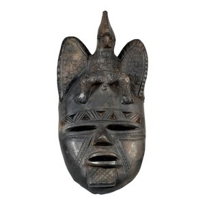 Vintage Handmade Mesoamerican Pottery Mask 9 inches